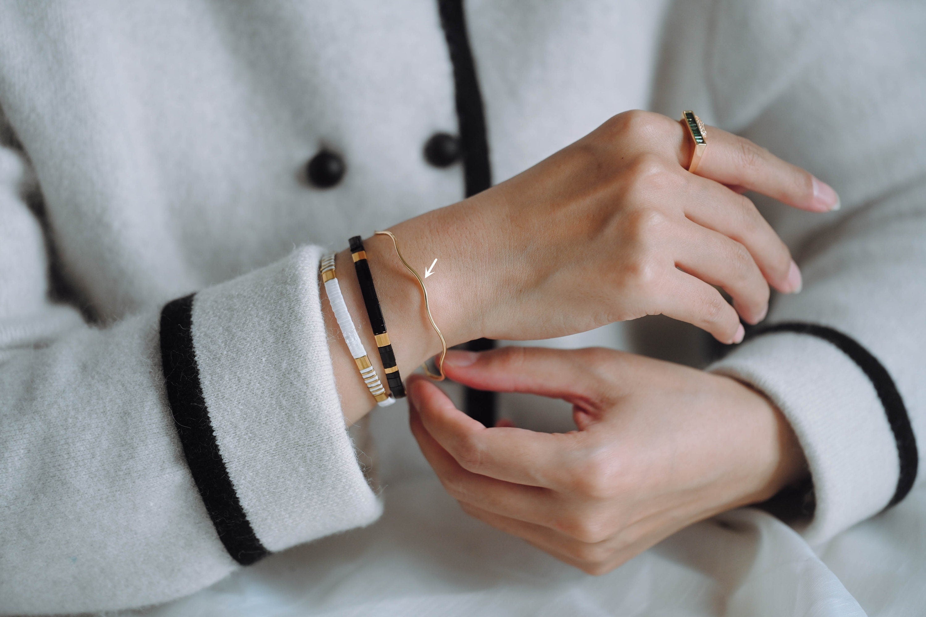 4pcs Gold/ Silver Waved Bangle Bracelets, Brass Expandable Bangle Wire (#GB-1169)